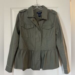 Stylish Olive Utility Jacket with Peplum